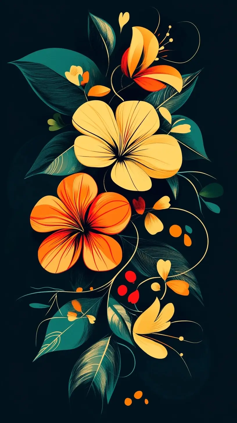 Painting of vibrant flowers of various colors and types creating a beautiful contrast.