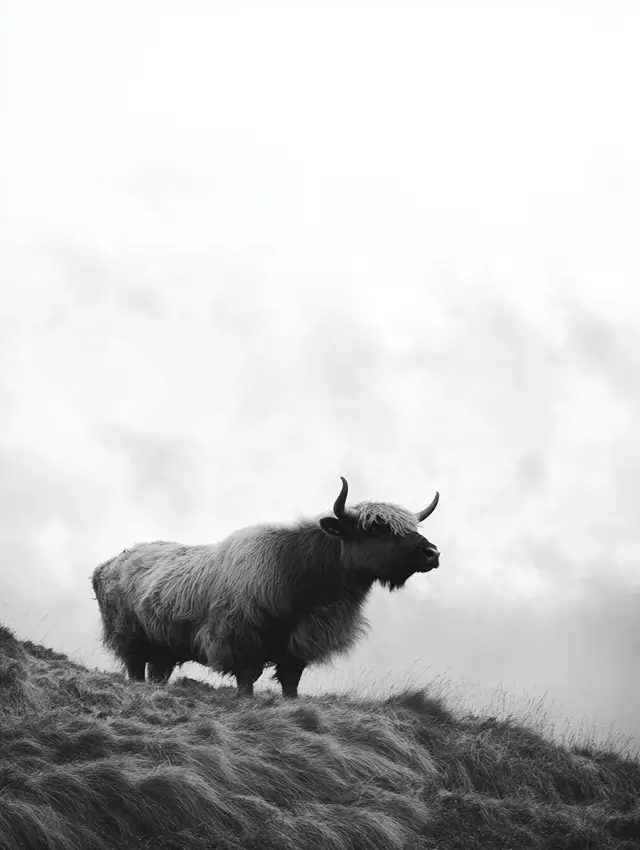 Black and white photography of a solitary animal.