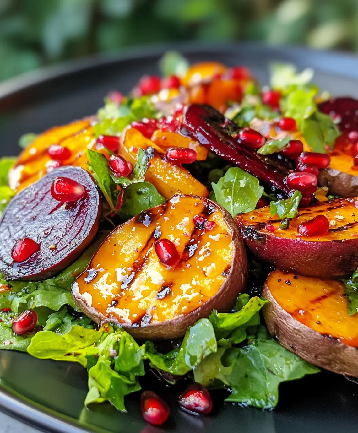 A plate of fresh salad with greens, tomatoes, cucumbers and light dressing.