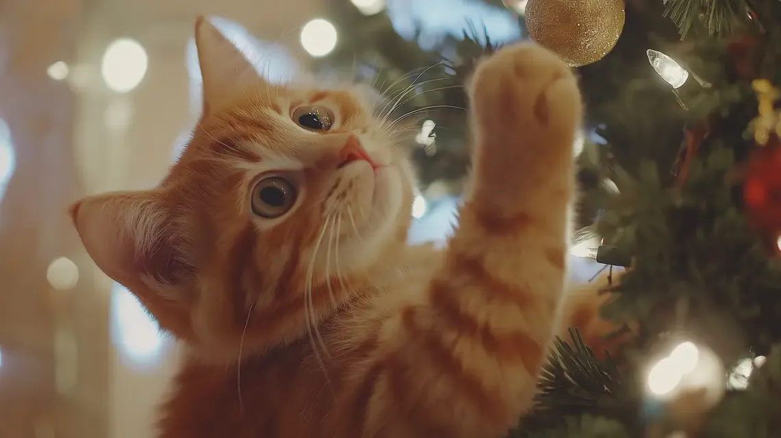 Playful British cat frolicking.