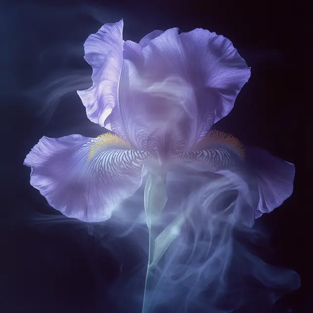 High contrast image of a purple Iris flower.