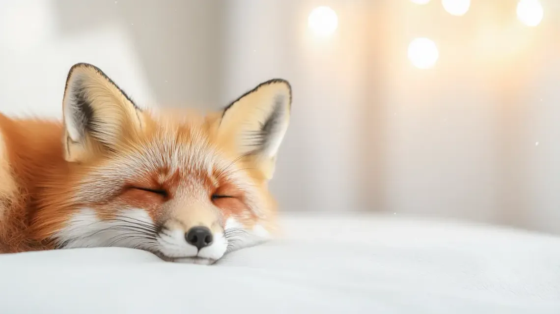 A red fox sleeping with its head down and eyes closed.