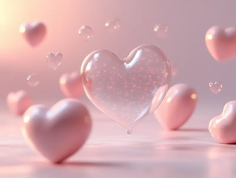 Pastel pink hearts arranged in a minimalistic scene.