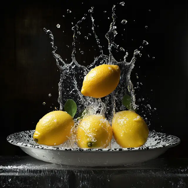 High class still life photography of lemons with a sense of movement..