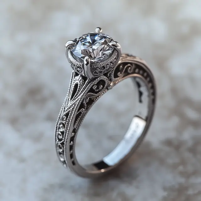 A vintage-style ring viewed from a semi-professional angle.