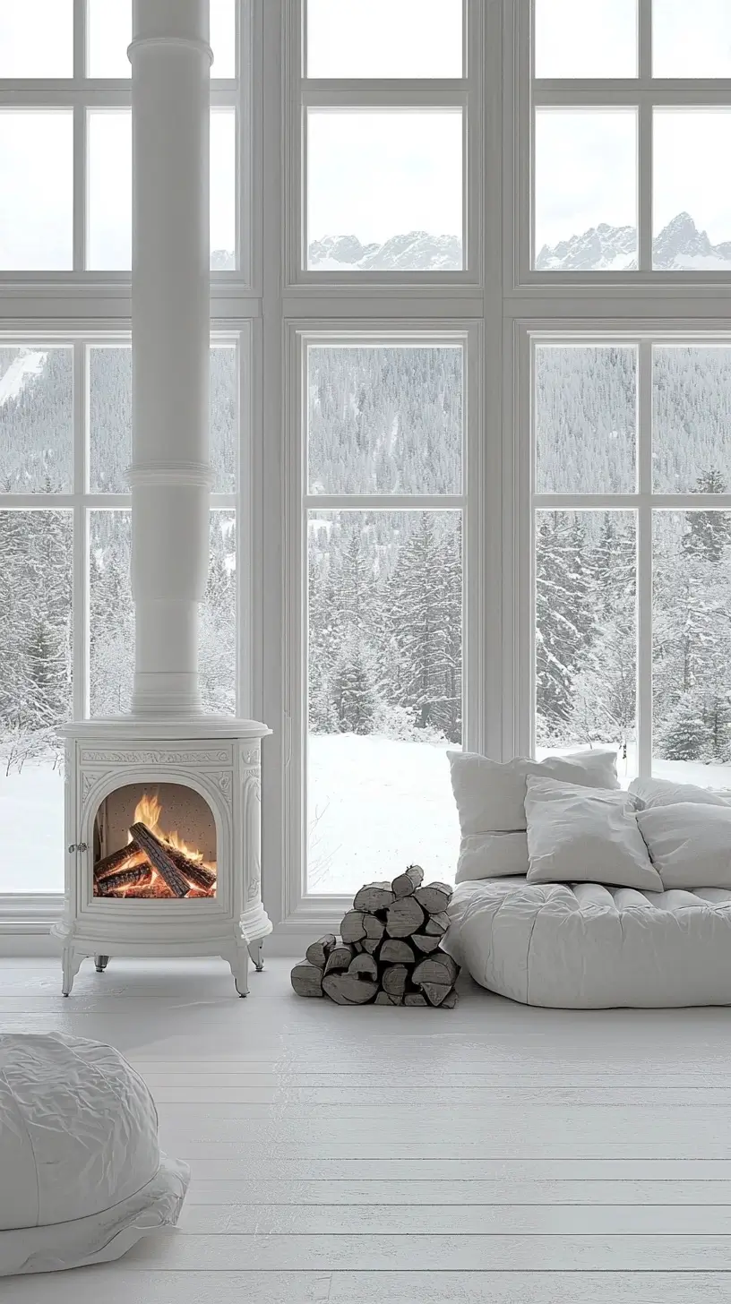 Cozy living room with a fireplace, comfortable couch, harmonious color scheme, and a welcoming atmosphere.