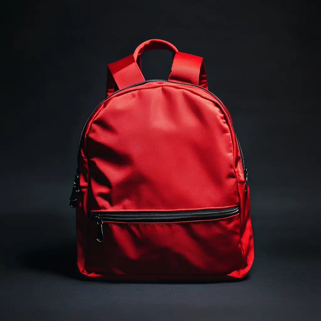 Vibrant red backpack with a black zipper, highlighting its durability and stylish design.