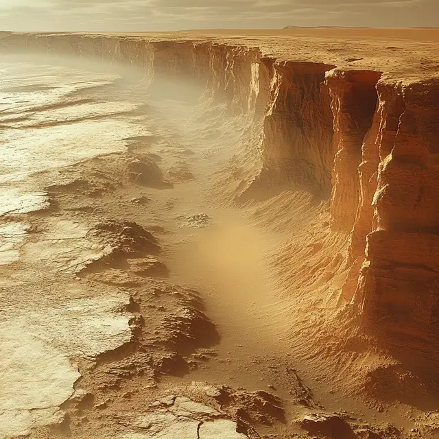 Stylized depiction of Valles Marineris on Mars.