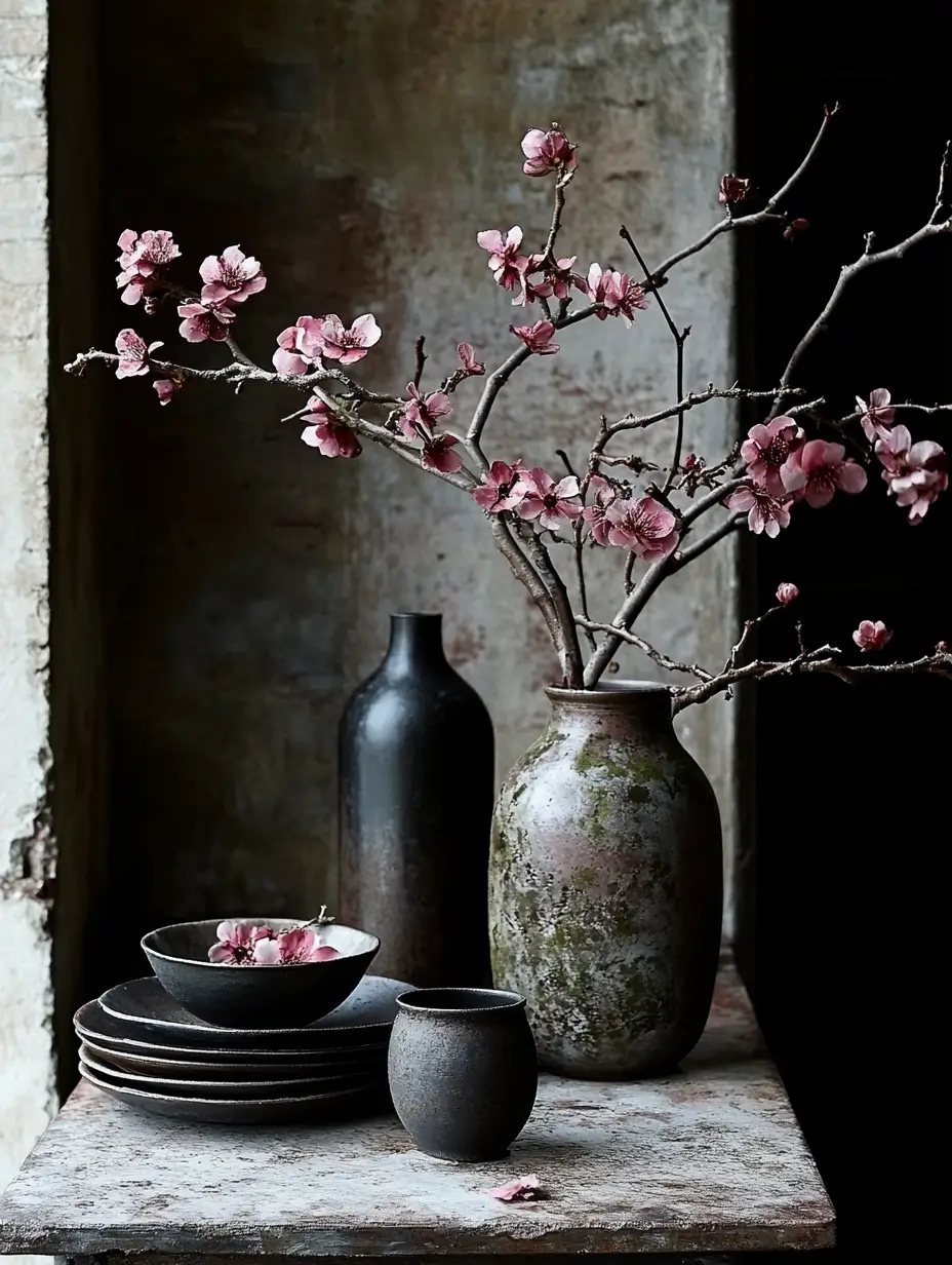 Elegant table setting with ornate vase and a bowl, showcasing a blend of colors and textures.