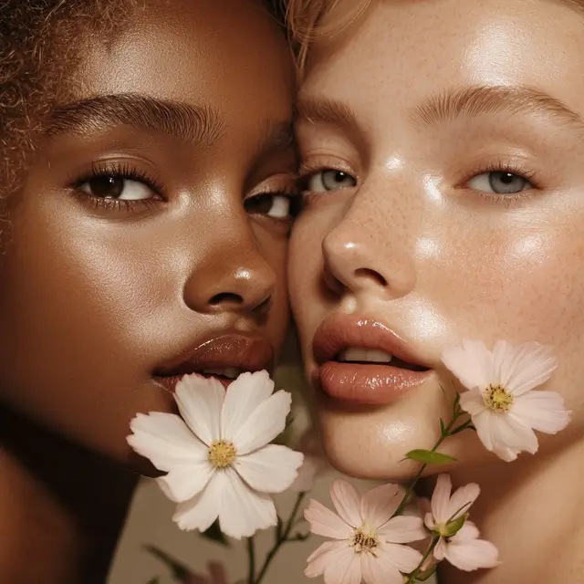 Models posing for a natural skincare brand advertisement.