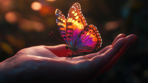 Butterfly Perched on Hand with Epic Lighting