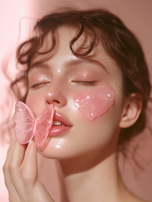 Close-Up of Woman Using Butterfly Rose Quartz Gua Sha