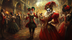 Epic Commedia dell'Arte Fantasy in Boris Vallejo Style