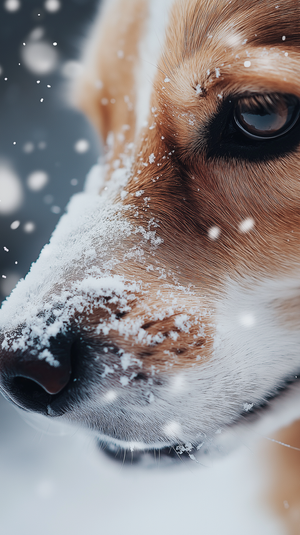 Joyful Dog Eating Snow on a Winter Day