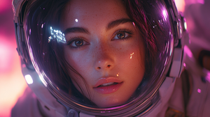 Astronaut Discovering a Dark Star in Pink and Purple Space