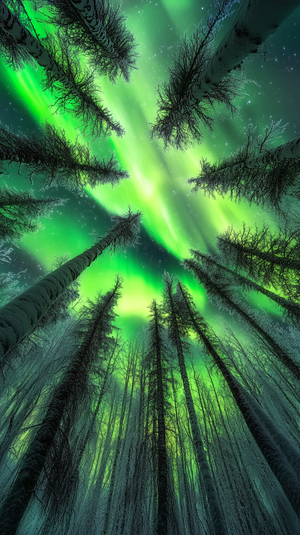 Aurora in an Alaskan Forest Clearing