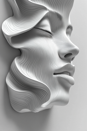 Black and White Optical Art Portrait of Woman's Face