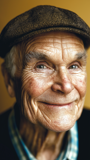 Bright Contemporary Portrait of Elderly Man with Flat Cap