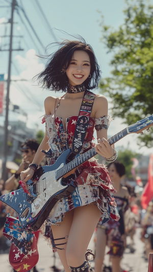 Chinese Punk Girl Playing Guitar at Rock Concert in Ultra HD