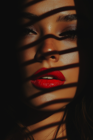 Classic Beauty Portrait of Woman with Red Lipstick and Soft Light