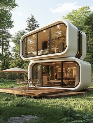 Eco-Friendly House with Biodegradable Materials and Glass Connections