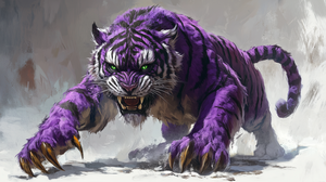 Eldritch Tiger with Purple Fur and Green Eyes