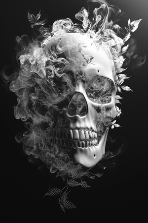 Ethereal Smoke Skull with Leaves