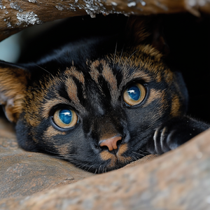 Fierce Black Kitty with Wild, Intense Look