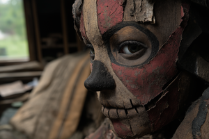 Haunting Day of the Dead Girl with Rotting and Clockwork Features