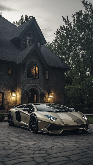 Lamborghini Aventador in Front of Luxury Dark Aesthetics House