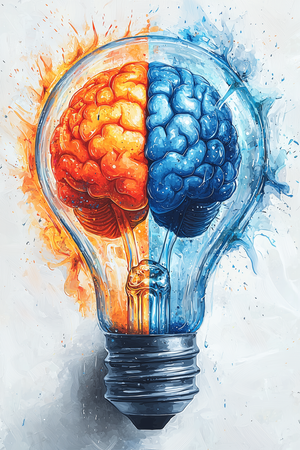 Light Bulb Brain Illustration Merging Creativity and Logic