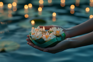 Loy Krathong Festival Floral Offering at Dusk