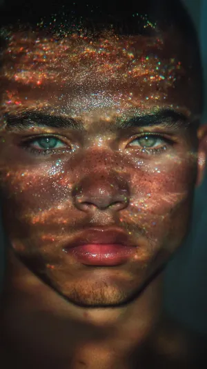 Man’s Festive Look with Glitter Makeup and Dazzling Eyes