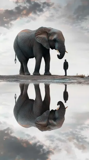 Peaceful Elephant Reflected in Calm Waters