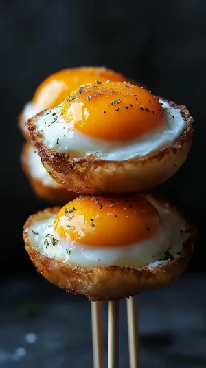 Perfectly Fried Eggs Resting Elegantly on a Fork