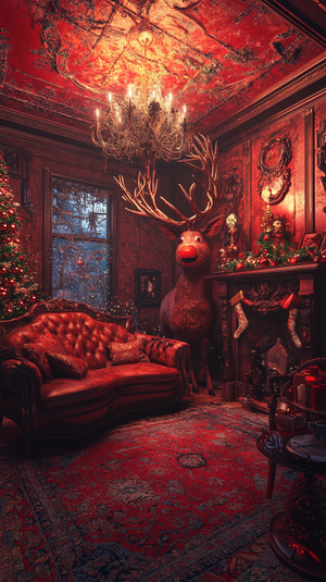 Pop Horror Christmas Room with CG Texture and Takashi Murakami Vibes