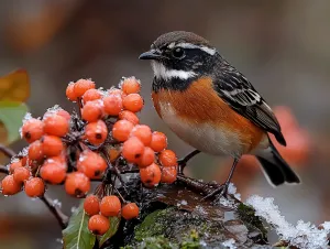 Serenity in Feathered Harmony Amidst Berry Splendor