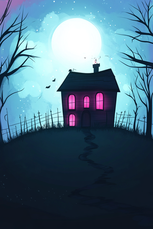 Spooky Cartoon Haunted House Illustration