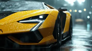 Urban Rain Meets Vibrant Sports Car