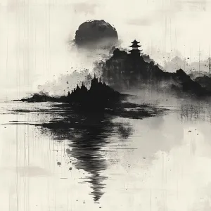 Black and White Painting of a Majestic Mountain