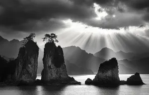 Black and White Photography of an Island