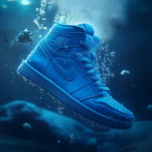 Blue Nike Air Jordan in Water