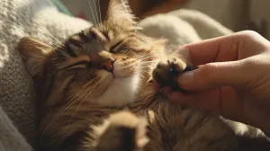 Cat Owner Holding Cats Paw