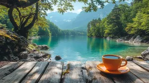 Coffee Cup on a Rustic Wooden Table