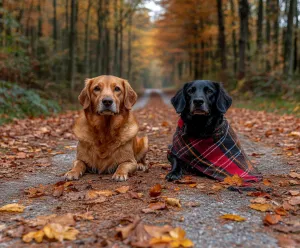 Dogs on a Forest Road