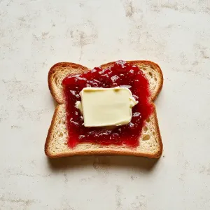 Overhead View of Toast with Butter and Jam