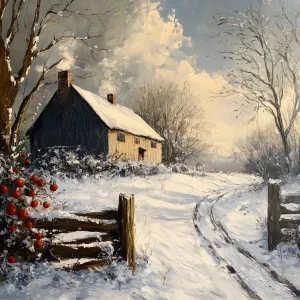 Painting of a Snowy Country Road