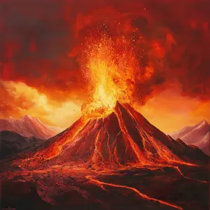 Painting of a Volcano Erupting