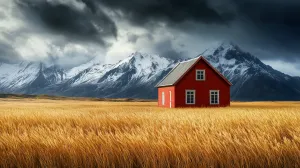 Red House Surrounded by Wheat