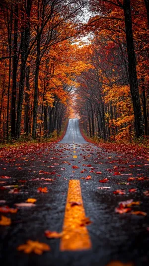 Road under a Lush Yellowish Tree Canopy